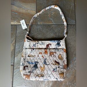 Vera Bradley Cat Print Quilted Shoulder Bag in Cream, Brown, Blue